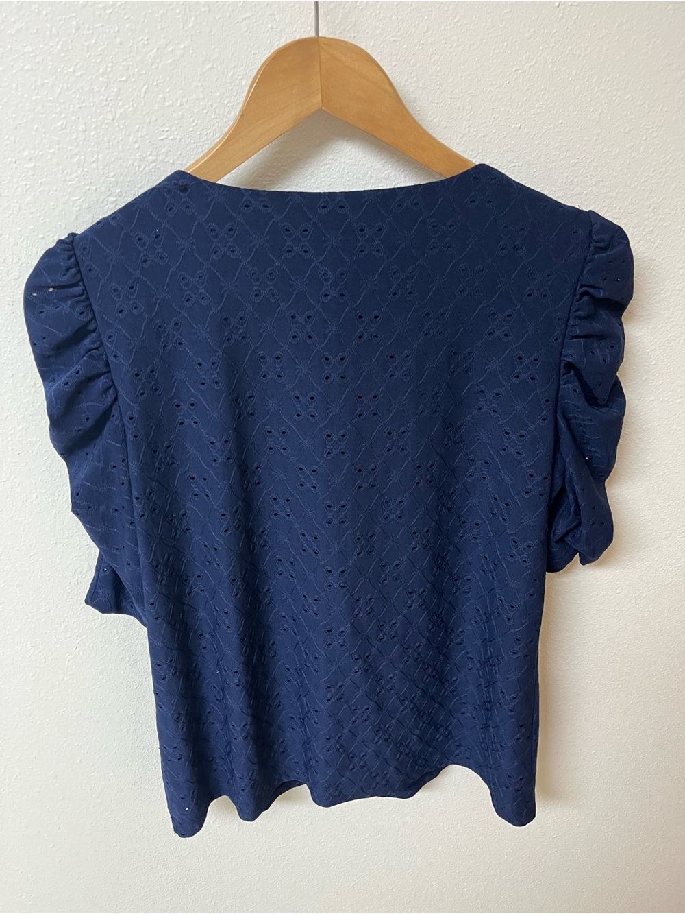 CeCe Navy Eyelet Scoop Neck Puff Sleeve Top - Picture 3 of 4
